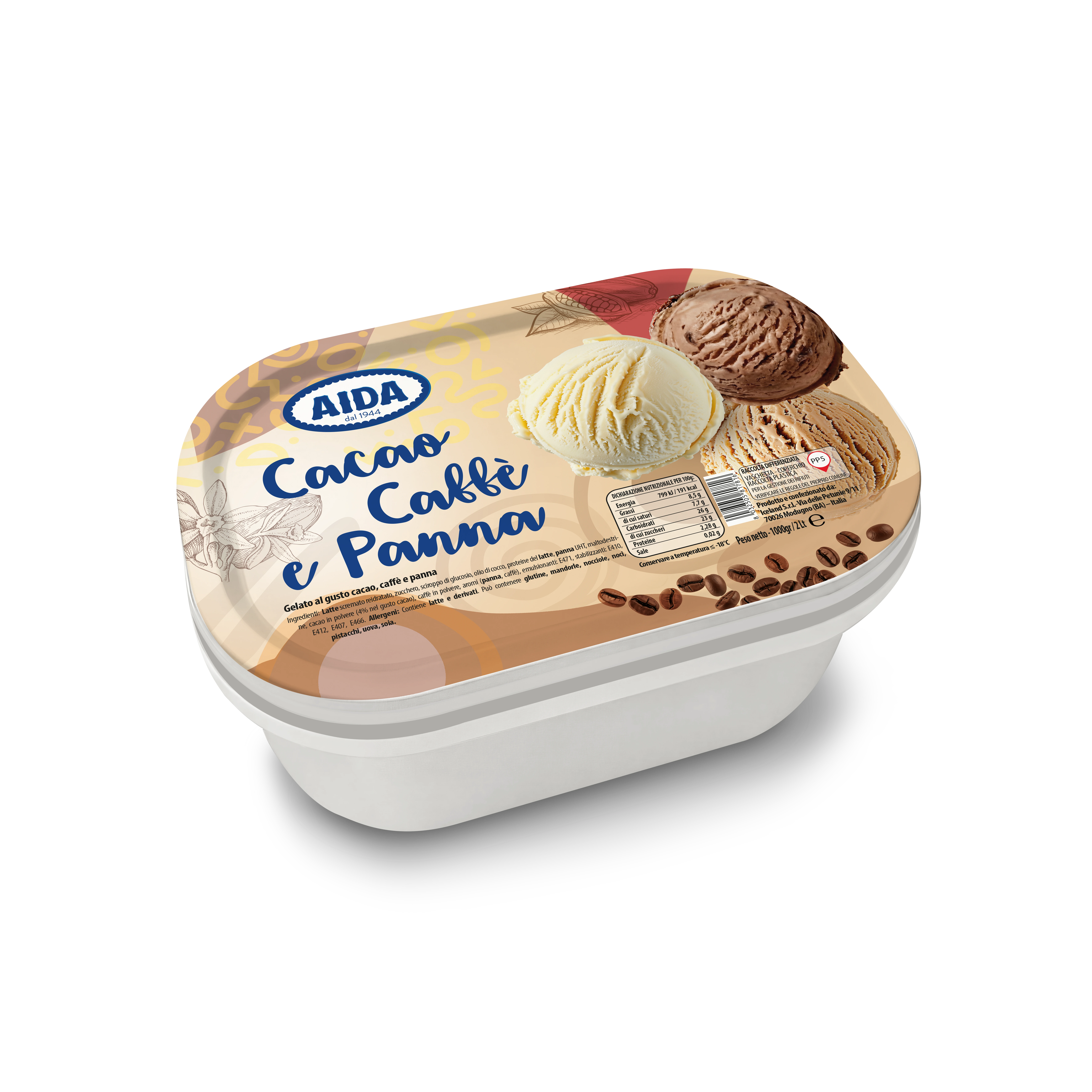 Vaschetta Cacao, Caffè e Panna