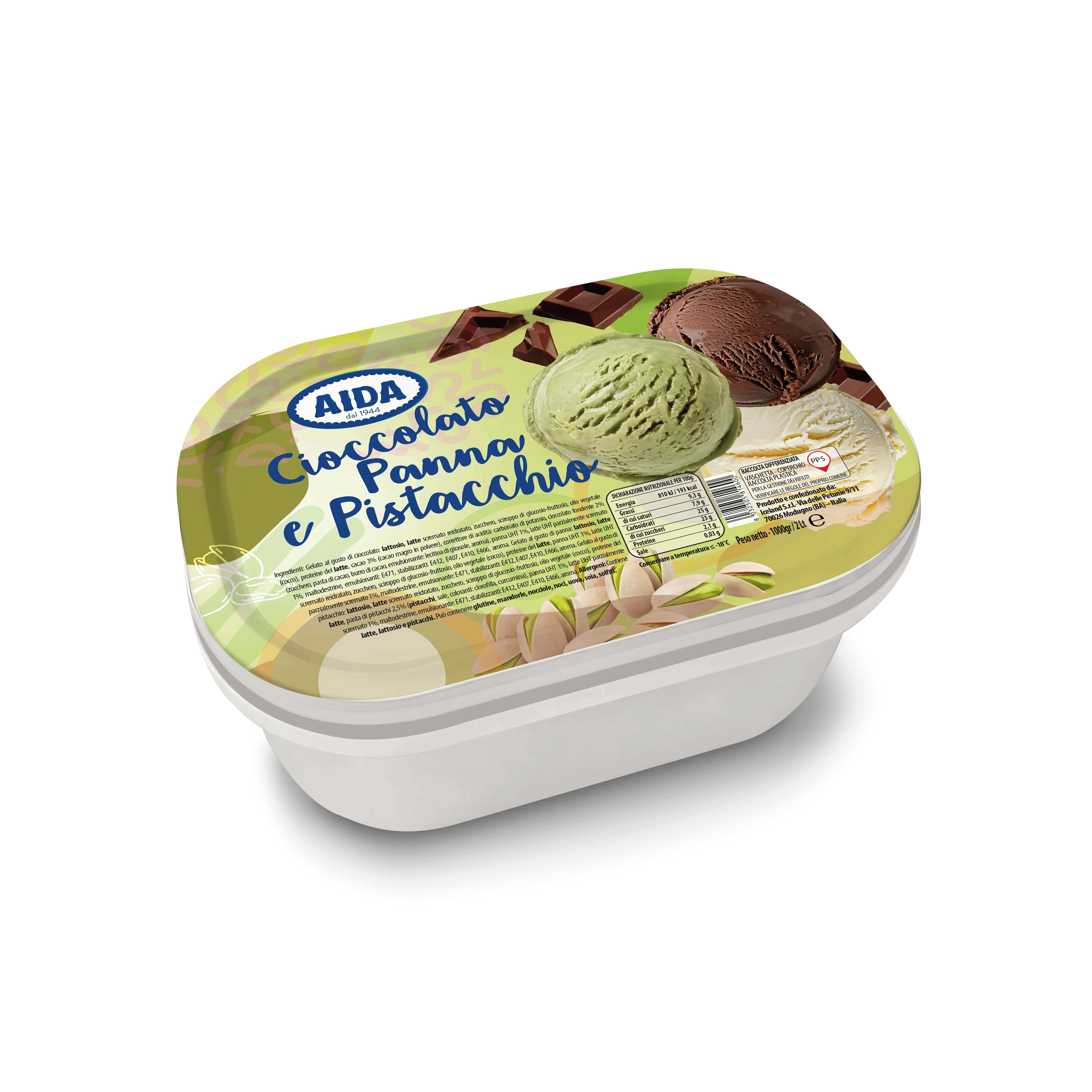 Vaschetta Cioccolato, Panna e Pistacchio